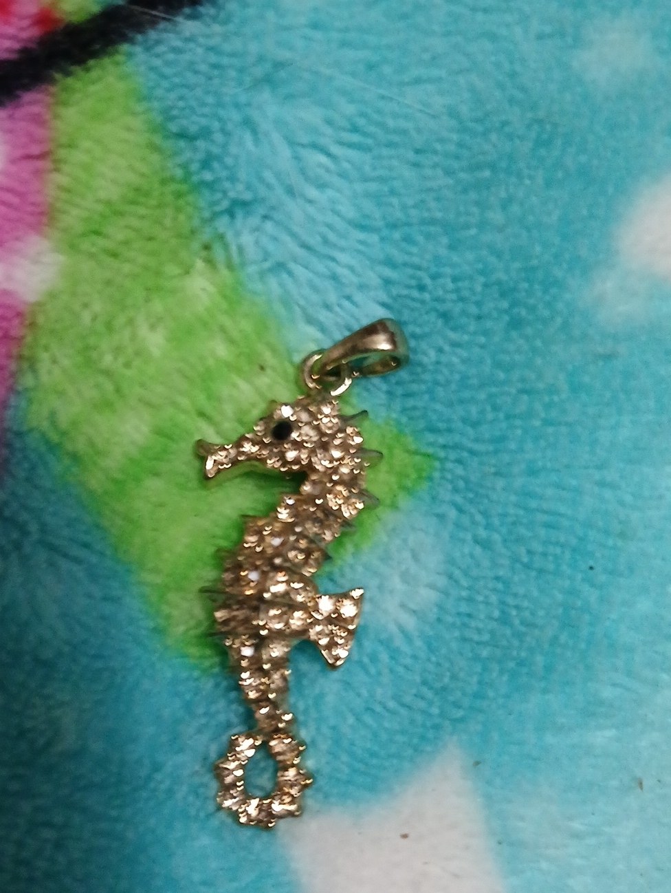 Seahorse Pendant Charm In Gold Tone With Clear Crystals - Brand Unspecified